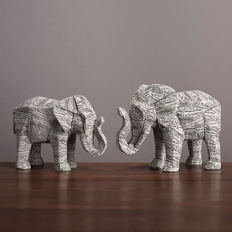 

20cm Simple Elephant Statue Ornament Nordic Creative Model Home Decoration Accessories Geometric Origami Animal Figurines