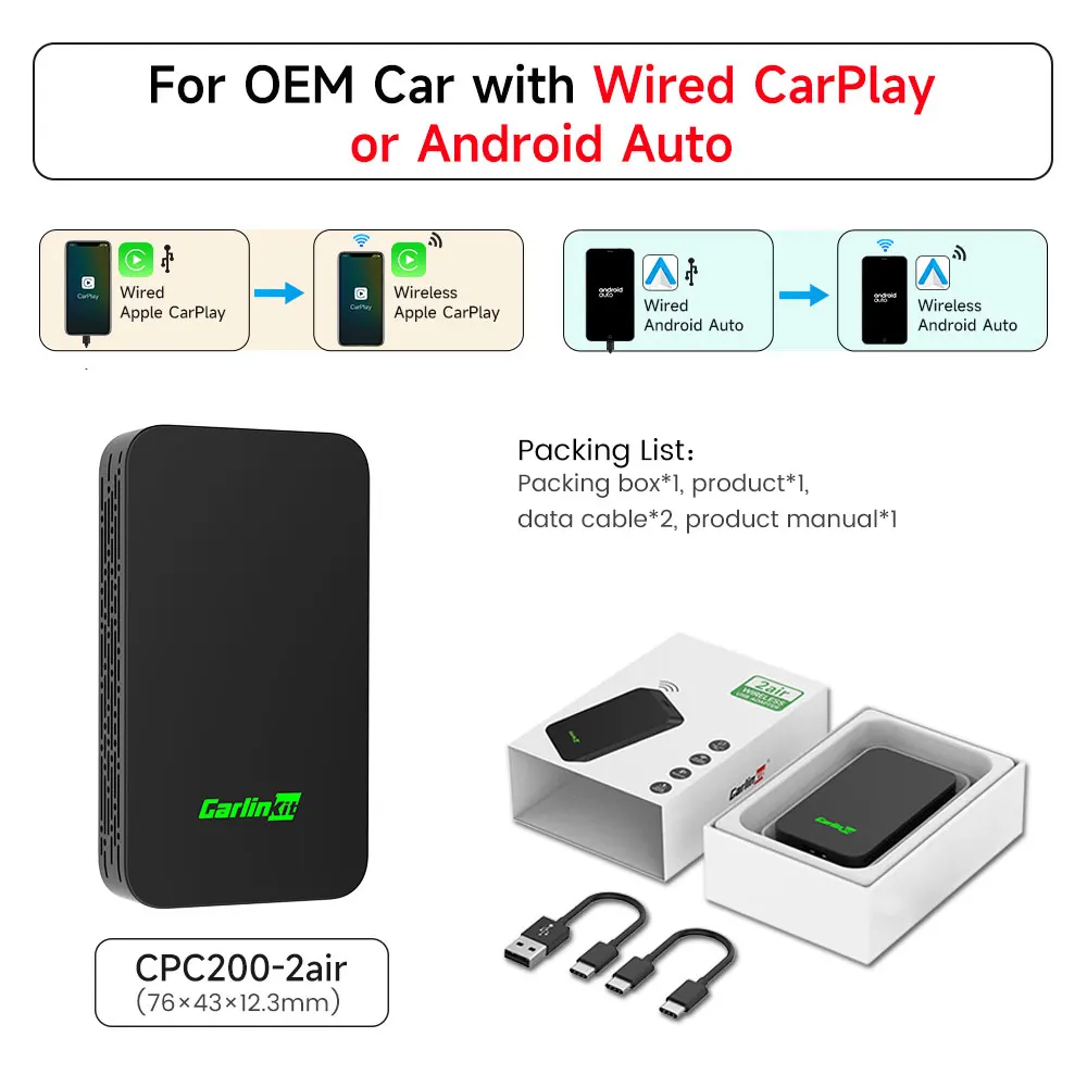 

CarlinKit 4.0 5.0 Беспроводной адаптер CarPlay Многопользовательский CarPlay Box Android Auto Dongle для Audi Mazda Kia Toyota VW Citroen Ford