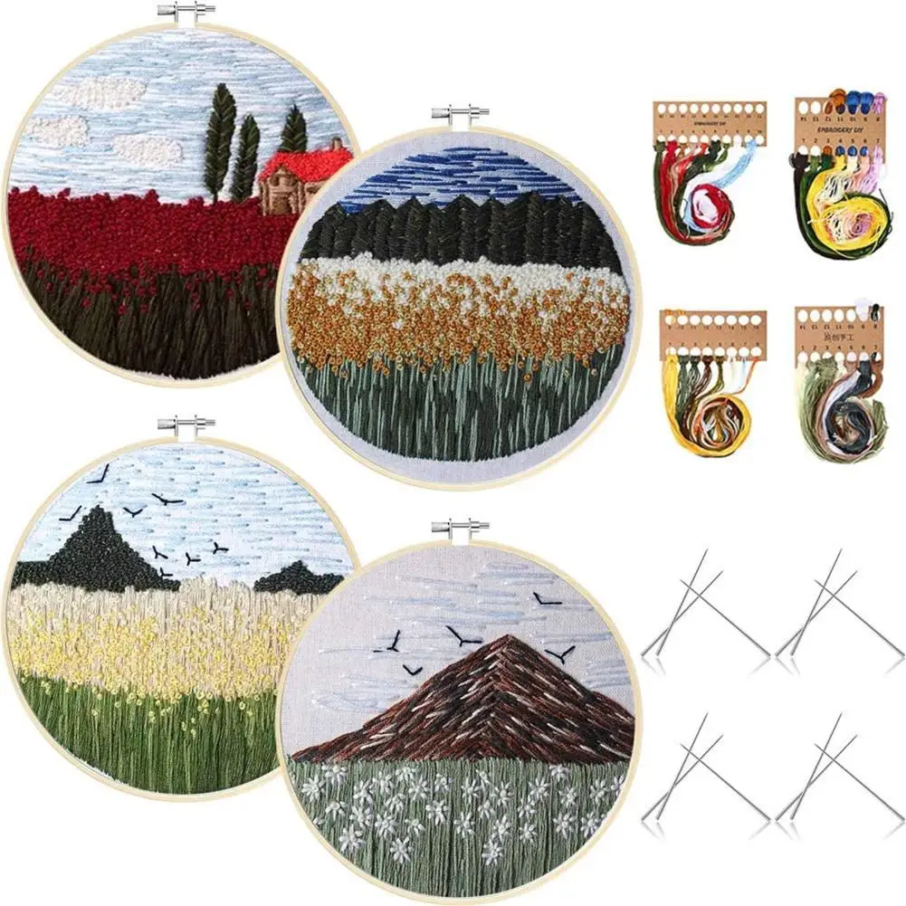 

4pcs Diy Embroidery Kit Needle Thread Without Embroidery Hoop For Beginner