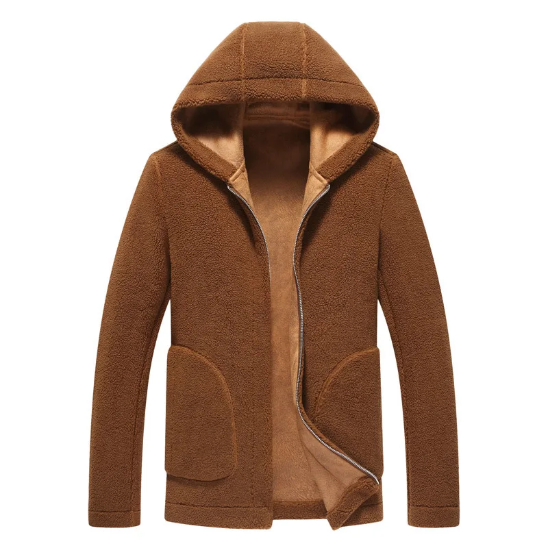 2022 Plush Thickened Faux Suede Hooded Jacket Imitation Leather Coat Fur Integrated Warm Jackets Couple Clothes Winter Coat Men