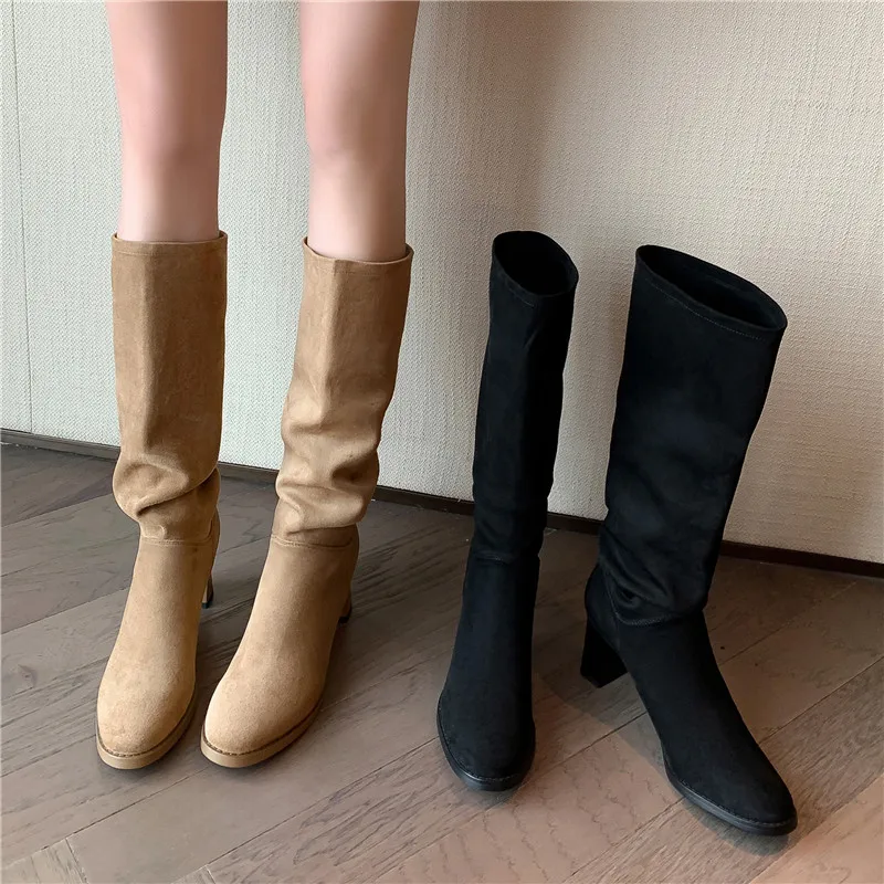 Новинка 2024 модные и соблазнительные Многослойные сапоги качественные замшевые