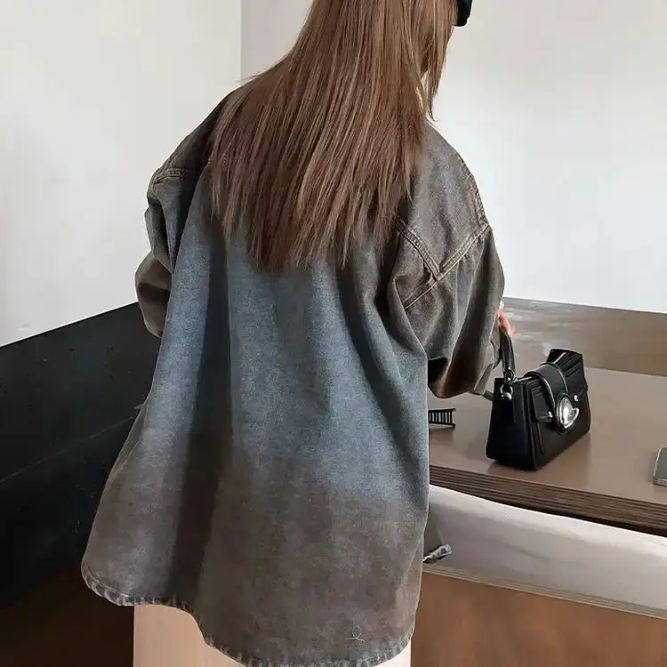 Американская ретро потертая джинсовая куртка женская весна осень новая струйная