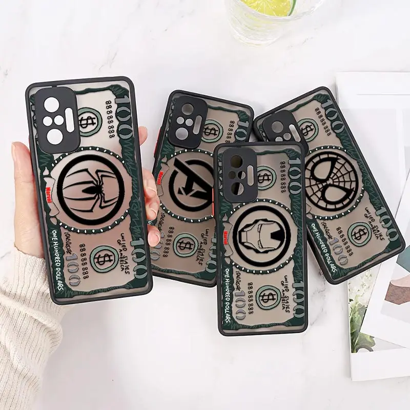 

Money Marvel Phone Cases For Xiaomi Redmi Note 11 Pro Plus 10 8 9 Pro 7 11T 9A 9C Fundas Hard Matte Back Cover Avengers Siderman
