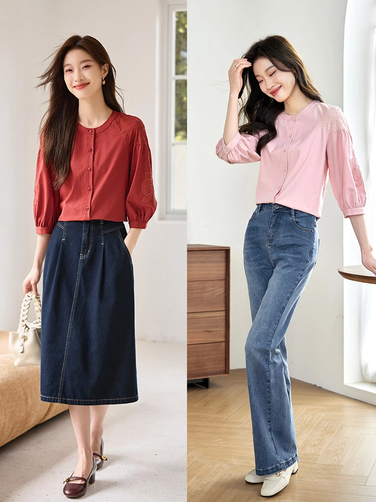 Xiworld красная французская рубашка с рукавом три четверти женская ранняя осень 2024