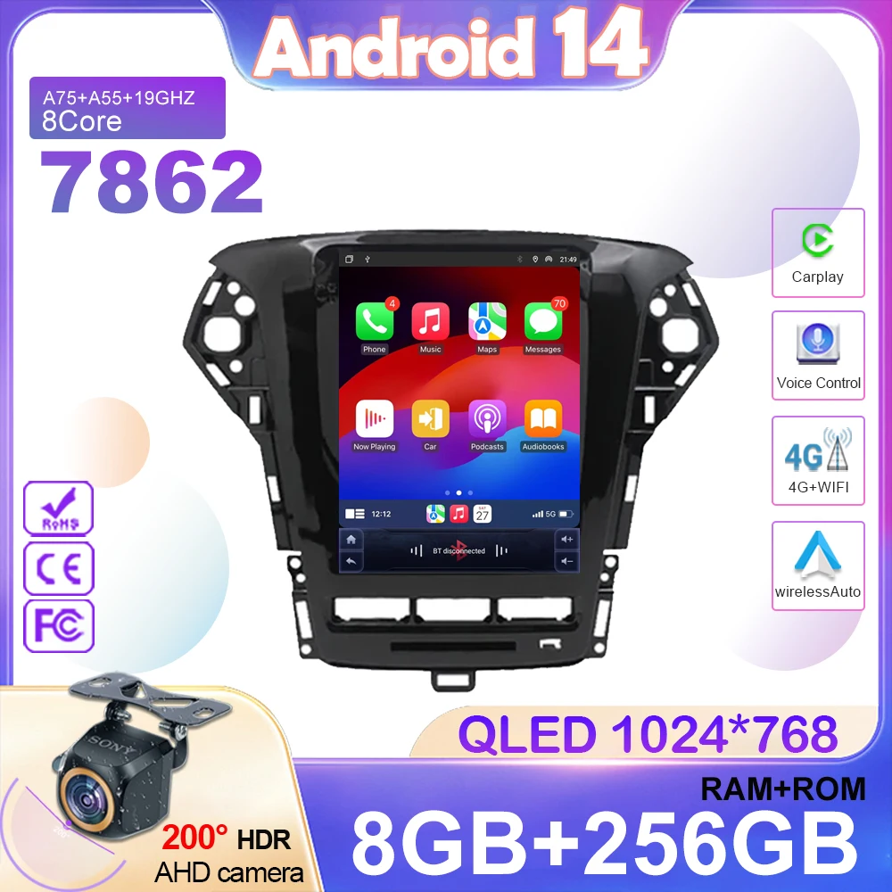 Автомагнитола для Ford Mondeo MK4 2011-2013 Carplay Android 14 DSP мультимедийный Авто 4G WIFI BT 9 7