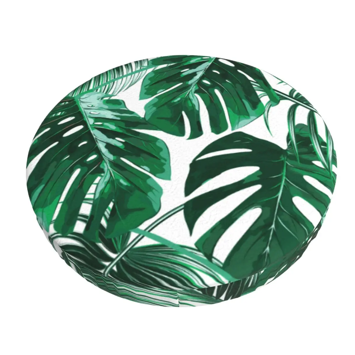 

Round Bar Stool Cushions Covers Seat Protector Tropical Palm Jungle Leaves Green Non Slip Elastic Barstools Circle Height Chair