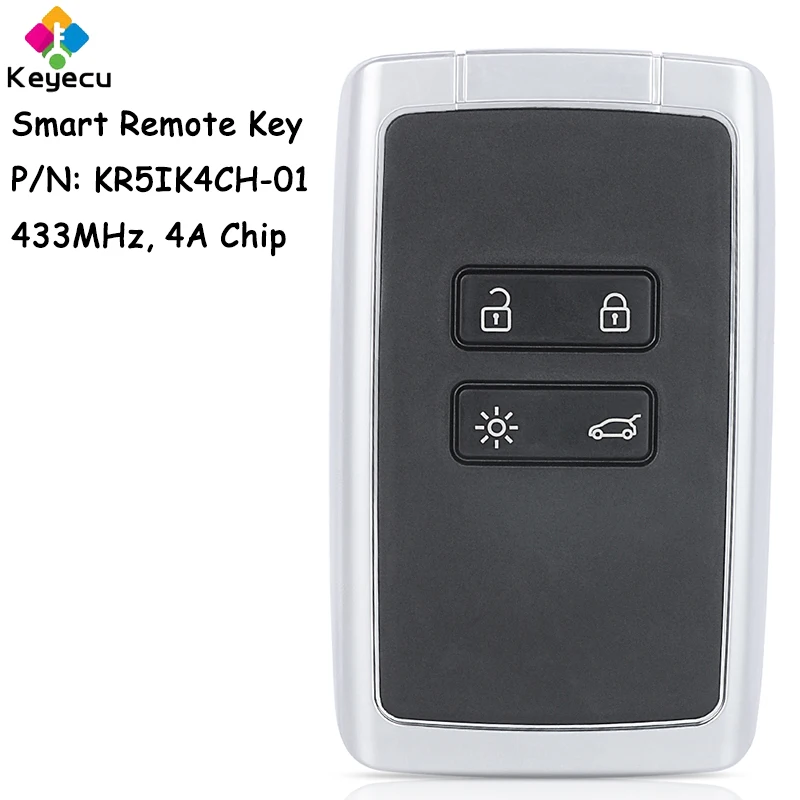 Умный дистанционный автомобильный ключ KEYECU с 4 кнопками чип NCF29AxM 433 МГц для Renault