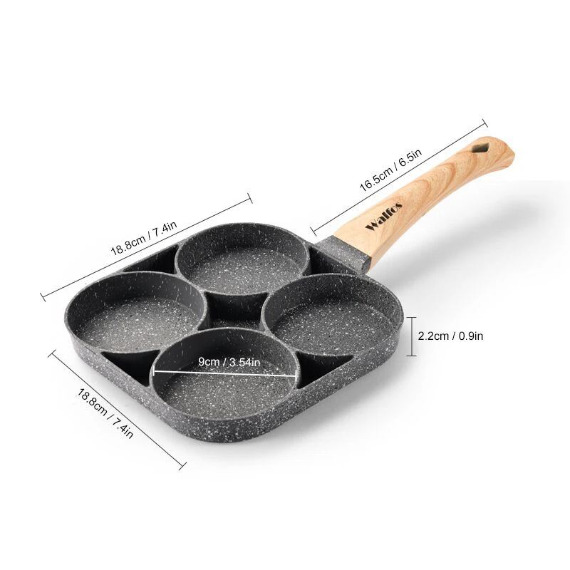 WALFOS Four-Hole Frying Pot Pan Thickened Omelet Pan Non-Stick Egg Pancake Steak Cooking Egg Ham Pans Breakfast Maker Cookware images - 6