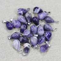 bestseller natural stone amethysts pendants water droplets shape necklace quality diy jewelry accessories making wholesale 24pcs