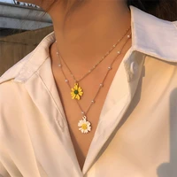 layered flower pendant necklace women bohemian small daisy pearl chain collar necklace female 2022 boho jewelry gifts