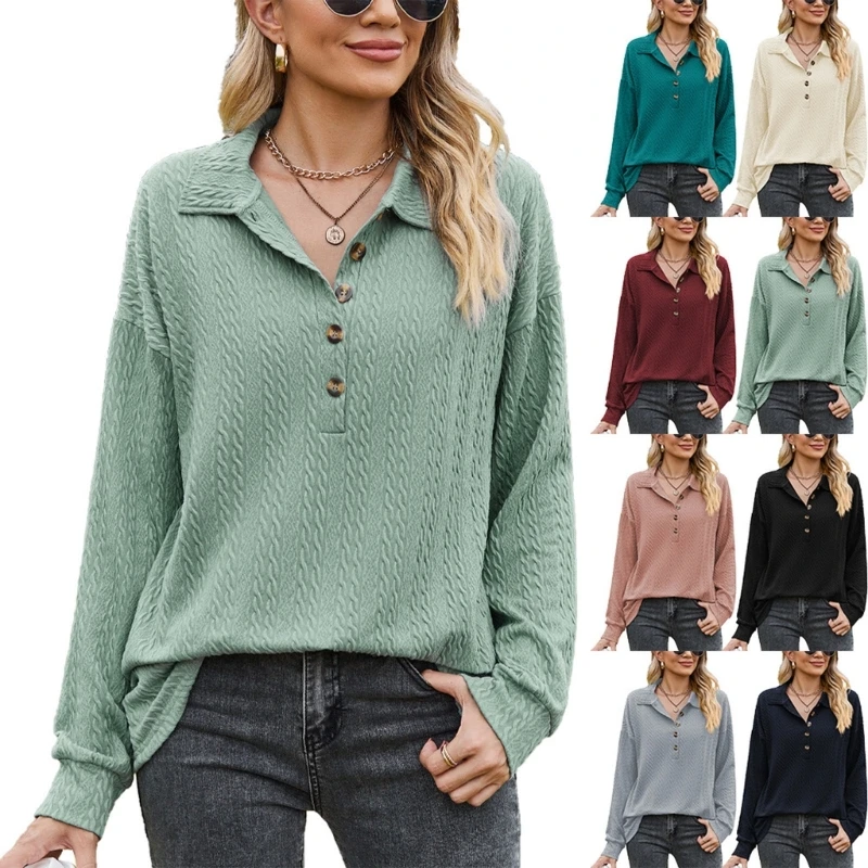 

Womens Casual Oversized Sweatshirts Henley Button Up Long Sleeve Tunics Tops