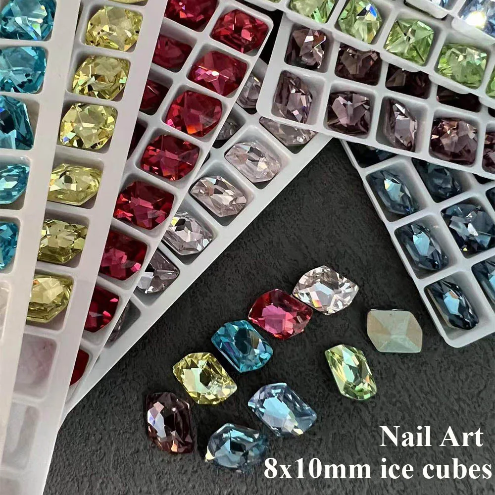 

20pcs/lot Rhinestones For Nails Charms K9 Glass 8x10mm Ice Cube Pointback Nail Art Stones DIY Nail Decoration Accessories