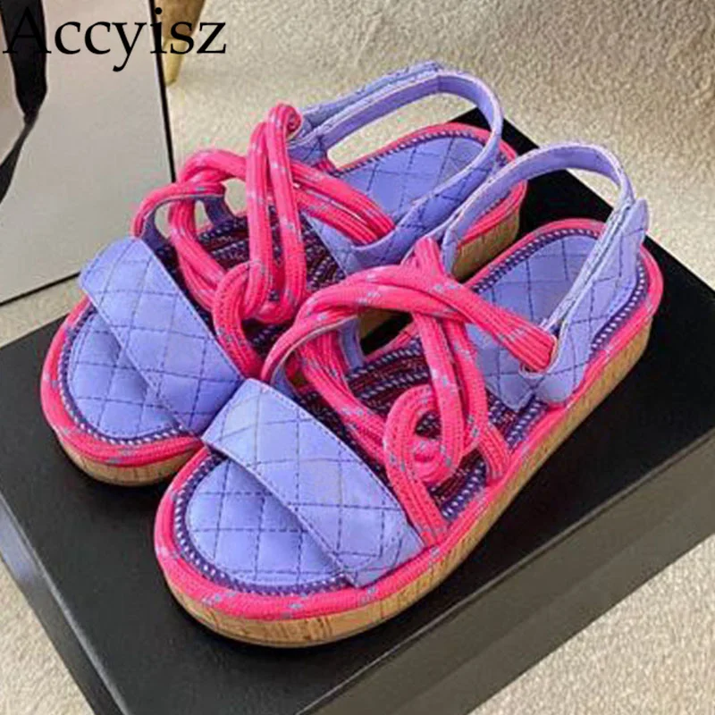 

2023 Summer Roman Hollow out Flat Shoes Mid Heel Hemp Rope Sandals Women Vacation Casual Shoes Comfortable Beach Sandalias Shoes
