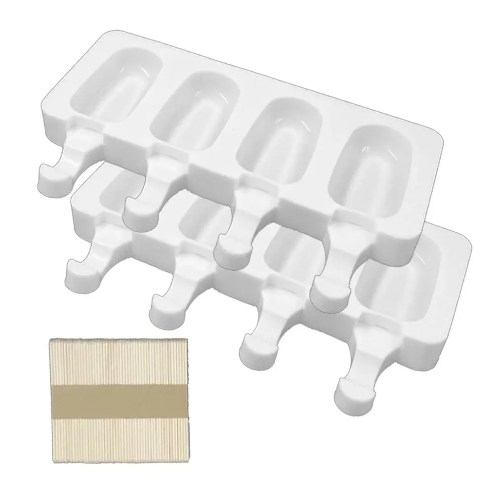 

Ice Cream Mold 4-hole Small Pudding Mold Environmentally Friendly And Non-Toxic Silicone Ice Cream Mold With 50 Sticks