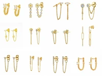 925 sterling silver ear needle stud earrings with chain dangling chain earrings delicate cz earrings fashion jewelry for women