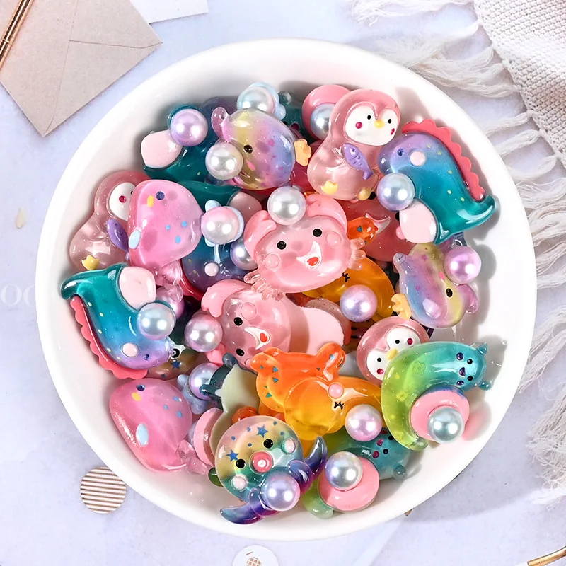 

10PCS Mini Cartoon Imitation Marine Animal 3D Resin Charm Flatback Phone Shell Decor Materials Nail DIY Pearl Accessorie Crafts