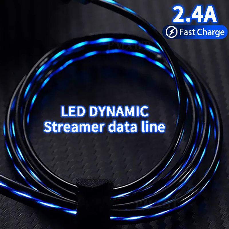 

Flowing LED Glow USB Charger Type C Cable Micro USB Charging Cable For iPhone 12 Samsung Xiaomi Huawei P40 Data Charge Wire Cord