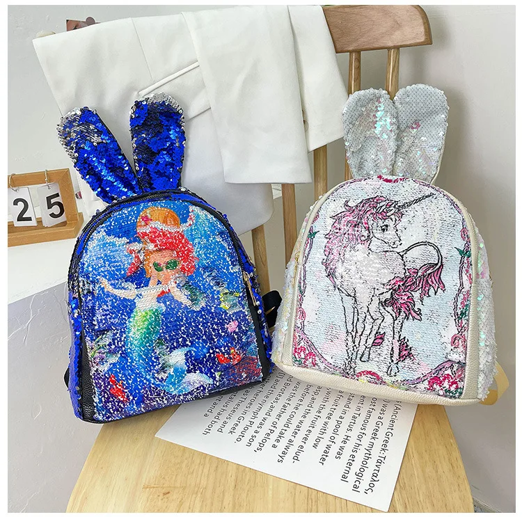 Children Fashion Sequin Backpacks 2022 Unicorn Mermaid Cute Cartoon Student Bags Girl Boy Travel Backpack All-match Sac Licorne