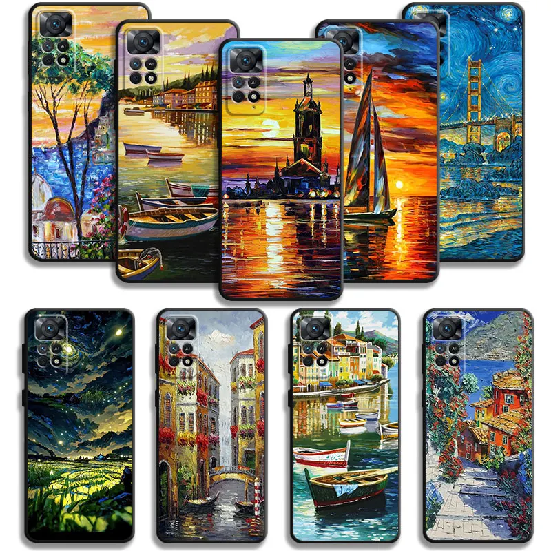 

Case For Xiaomi Redmi Note 11T 11S 11 10 8 Pro 9 9S 9T 8T for Mi 10 8 9A 9C 10C 12C K40 K60 Oil Painting Art Water City Venice