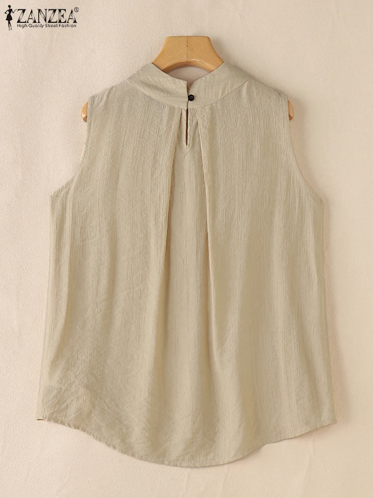 Модные женские майки топы ZANZEA летняя однотонная блузка без рукавов винтажная
