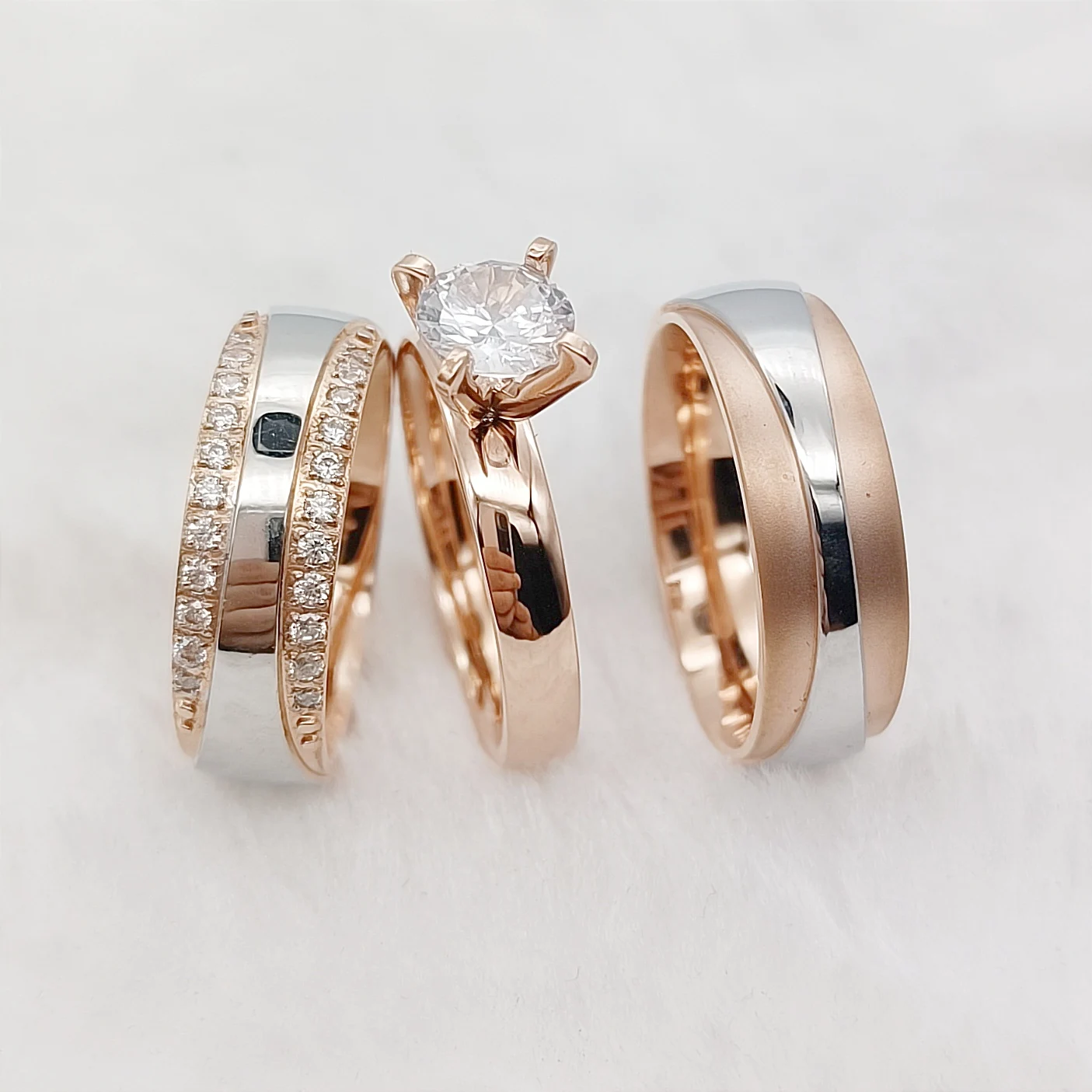 

Роскошные свадебные аксессуары для пар, 3 шт., высококачественные Позолоченные ювелирные изделия из 18-каратного розового золота с фианитами, кольцо с бриллиантами