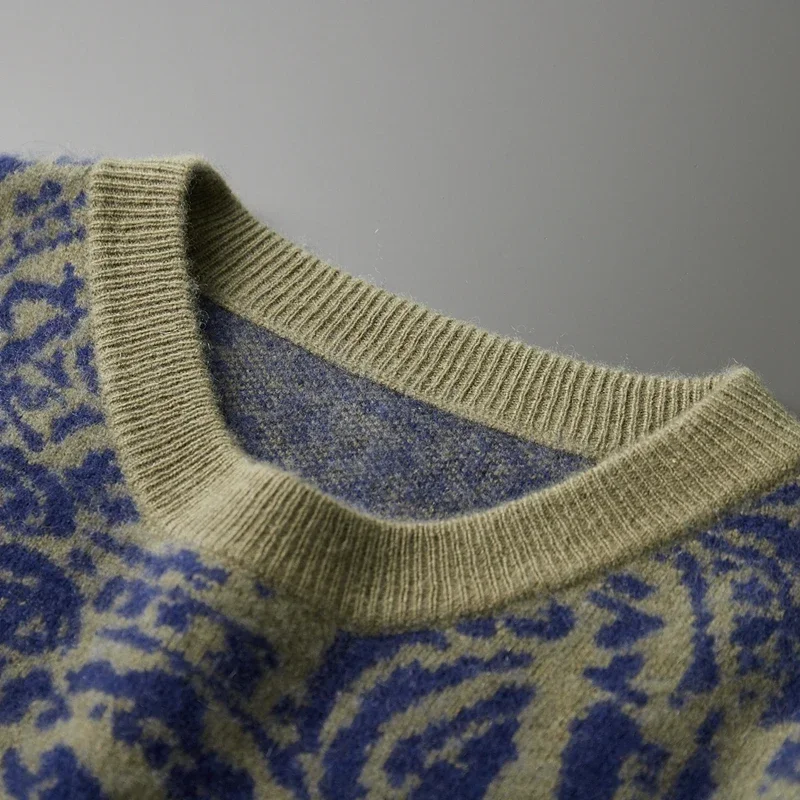 Мужской вязаный свитер из 100% чистого кашемира в китайском стиле жаккардовый