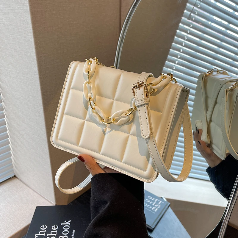 

Solid Color Crossbody Bags for women Summer Simple Hasp Design Plaid Commute Handbags New Trendy Female Shoulder Square Bags