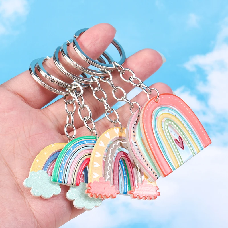 New Colorful Rainbow Keychains for Car Key Souvenir Gift for Women Men DIY Handbag Pendants Hanging Key Ring Jewelry Accessories
