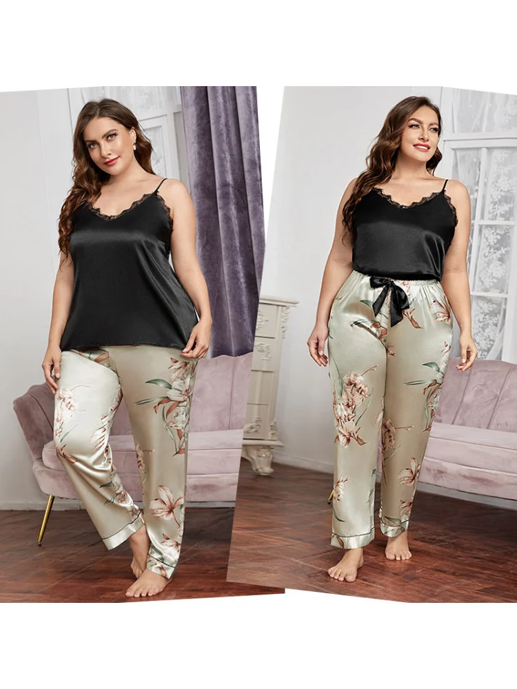 Plus size Pajamas women's fashion suspender pants loose and comfortable pajama set two piece sets womens outifits
