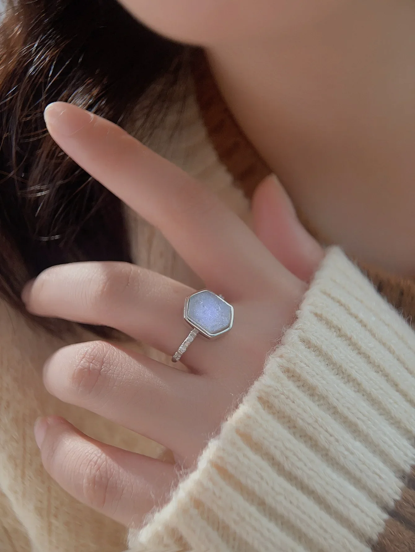 Женское кольцо из чистого серебра 925 пробы с розовым или белым лунным камнем и