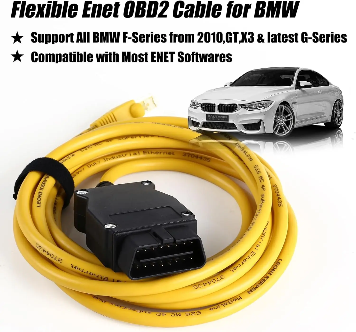 Фото Кабель ENET OBD2 для BMW F-серии, кабель ENET RJ45, совместимый с OBD-кабелем, 6,6 футов/2 м №4
