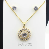siqijiu new micro wax inlay round flower long pendant natural zircon stud earrings necklace set 18 k gold luxury fashion jewelry