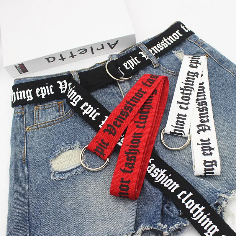 Unisex Canvas Belt Women D Buckle Nonporous Belt Hip Hop Fashion Trend Belts Double Ring Buckle Waistband For Jeans Accessories