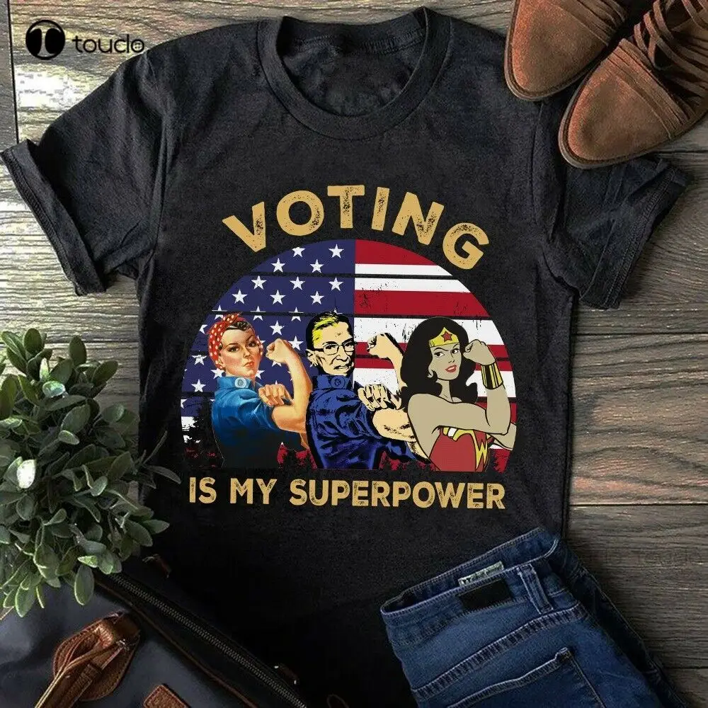 

Крутая футболка Рут Бадер гинсбург с надписью «vote Is My Superpower», хлопковая футболка унисекс с американским флагом, женская и Мужская футболка