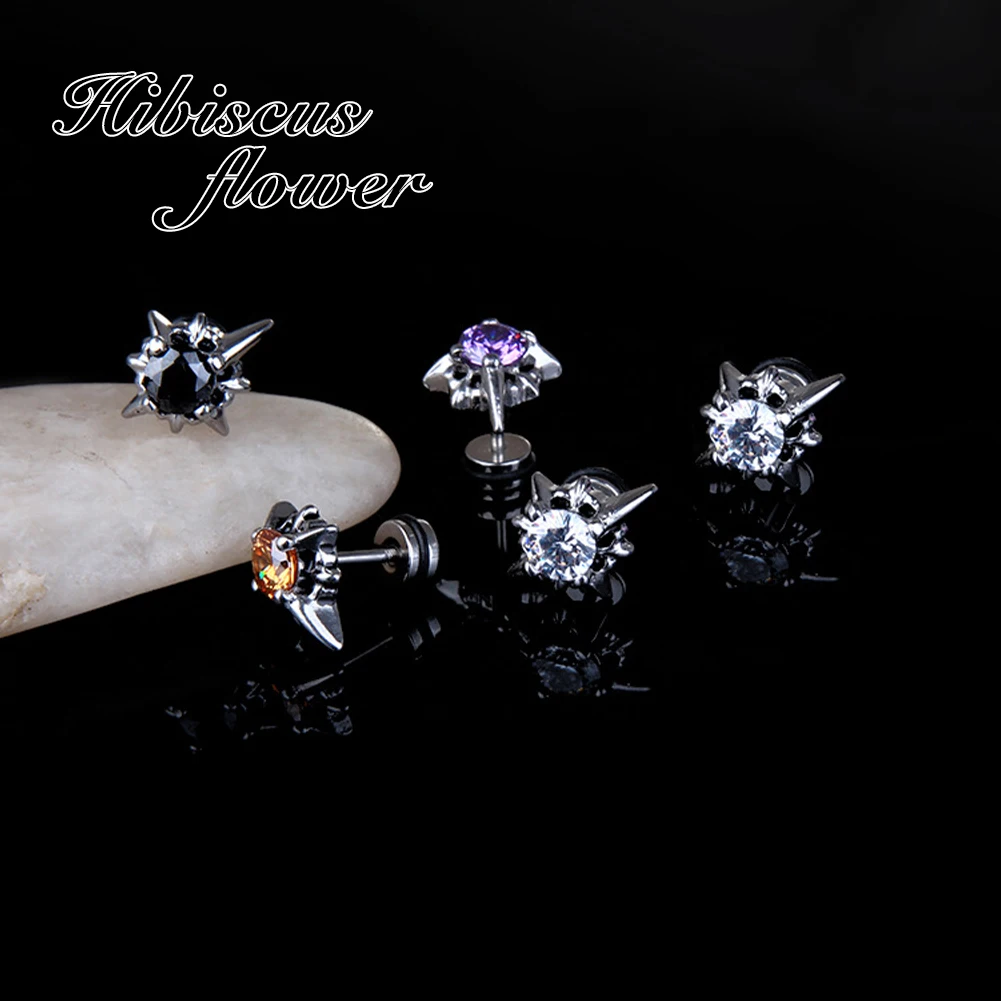 

Hibiscus Flower Stainless Steel Ear Piercing Shining Star Punk Rock Audience Earrings Cool Things Men Cool Girl's Earring
