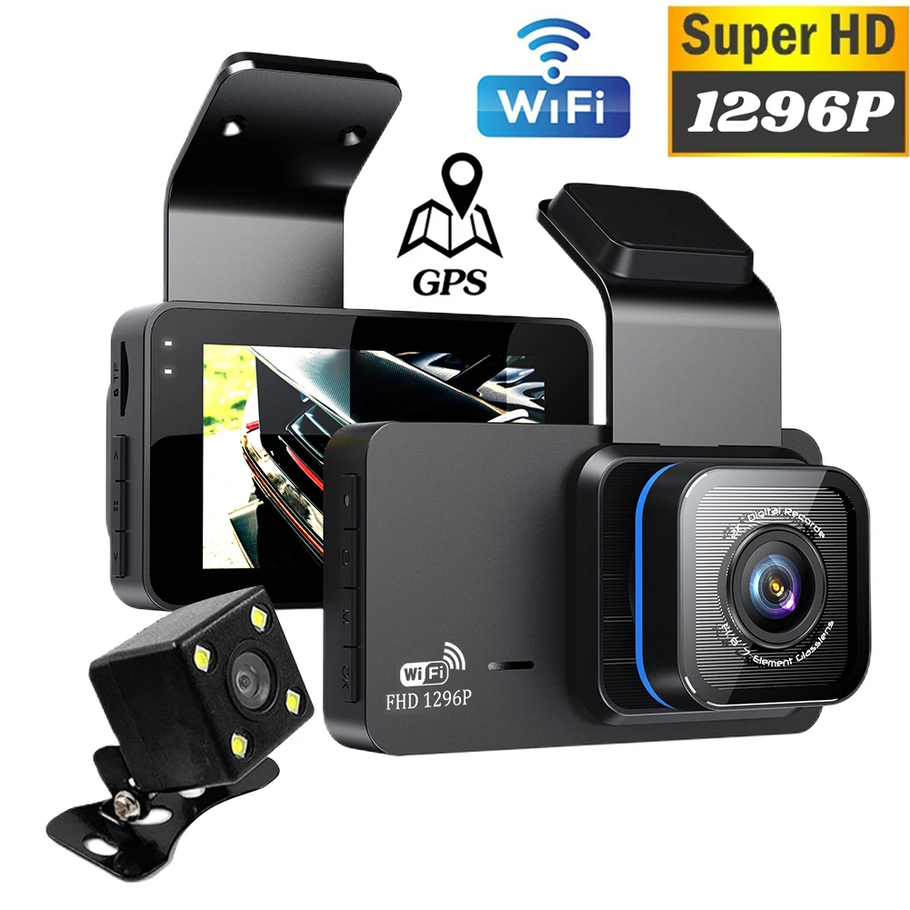 

Car DVR WiFi GPS Dash Cam 1296P HD Drive Video Recorder Dual Lens Dashcam Night Vision Vehicle Parking Monitor Auto Black Box