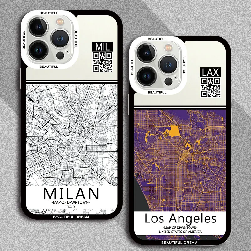 

Ins Travel Country Sketch City Map Clear Phone Case For iPhone 8 7 Plus SE 2020 14 11 12 13 Pro Max X XR XS Transparent Fundas