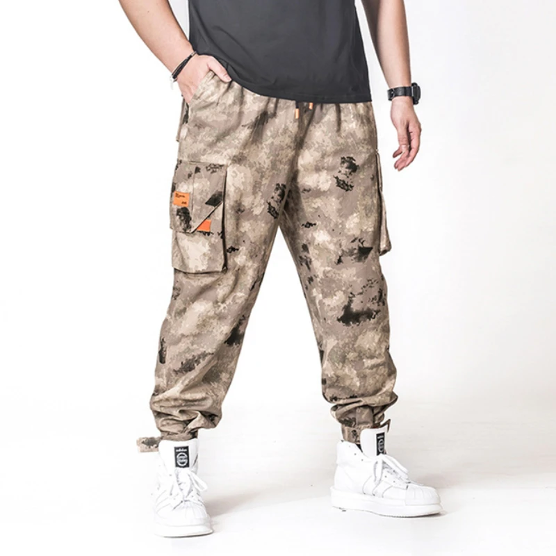 

Desert Camouflage Cargo Pants For Men Cotton High Waist Comfortable Army Style Handsome Trendy Boyfriend Tie Feet Trousers