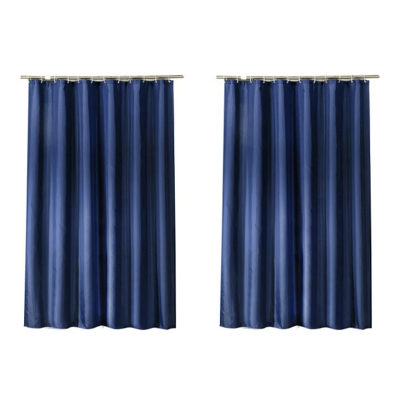 

2X Dark Blue Thick Polyester Fabric Plain Shower Curtain Home Hotel Bathroom Waterproof Shower Curtain Partition Curtain