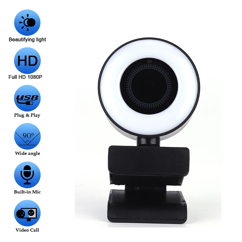 Веб-камера с микрофоном и светодиодной подсветильник кой 2K Full HD | Компьютеры офис
