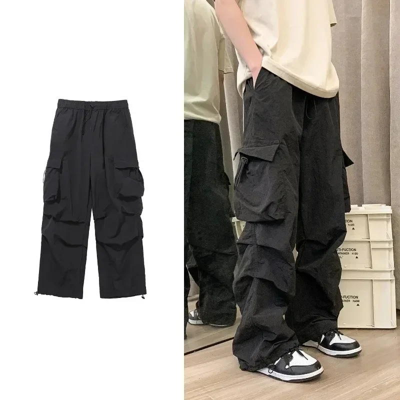 

Men Cargo Pants Harajuku Hip Hop Elastic Waist Loose Trousers Streetwear Male Casual Pockets Drawstring Baggy Pants Women