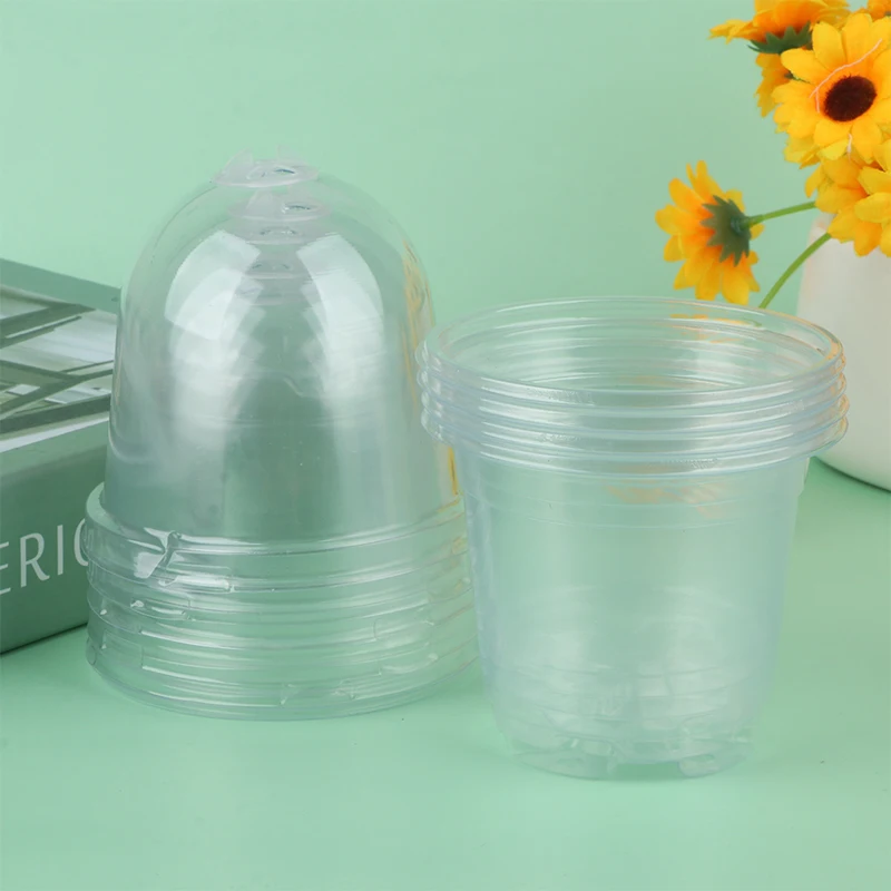 5Pcs PET Seed Stater Cups with Cover Plant Nursery Pot Transparent Plastic Humidity Dome Tray Transplanting Planter Containers