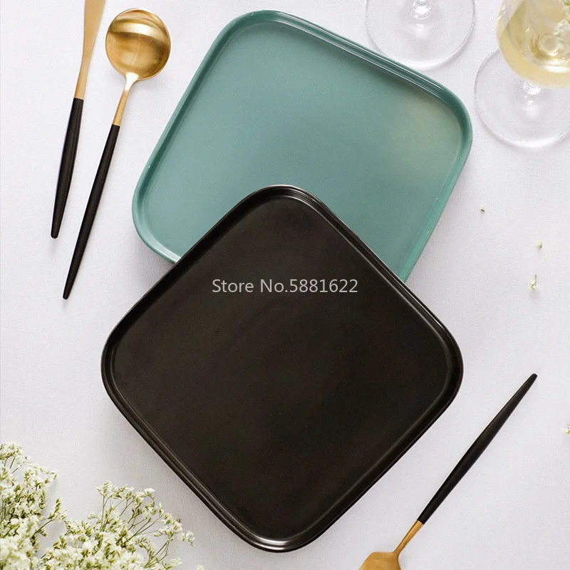 Квадратная неглазурованная керамическая тарелка скандинавский твердый матовый