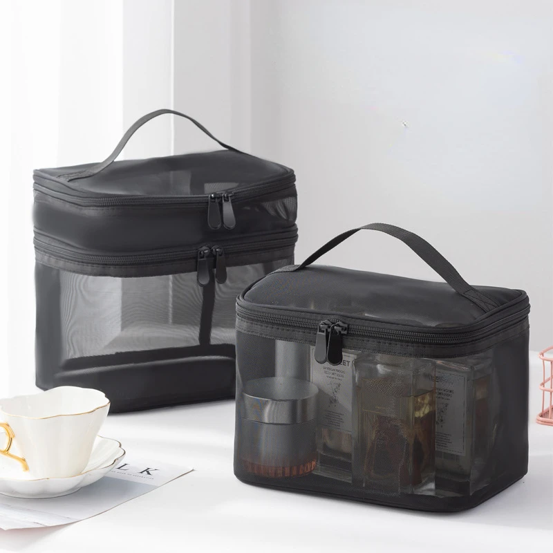 

Increased Capacity Mesh Bag Hollowed Out Transparent Storage Bag Travel Organizer Bag Washroom Makeup Bag