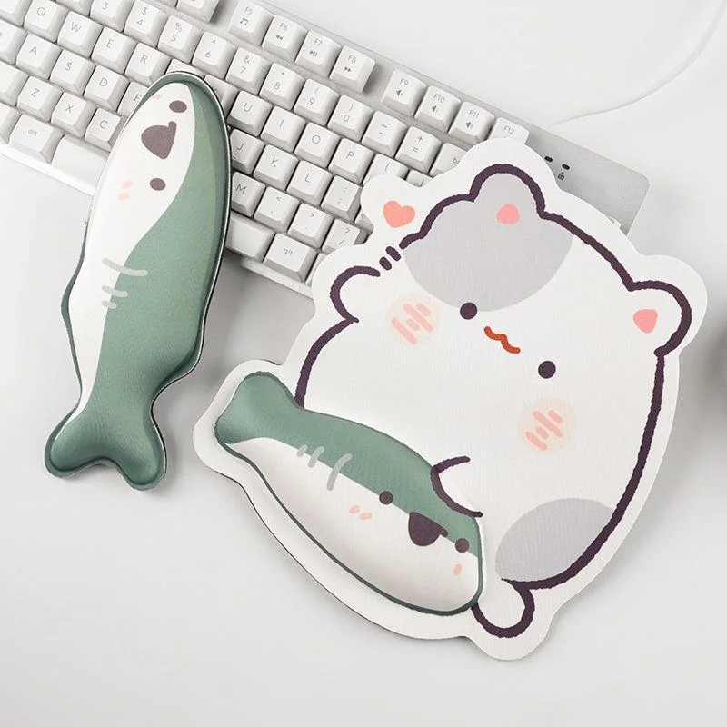 Коврик для мыши на запястье с милым мультяшным котом рыбкой клавиатурой