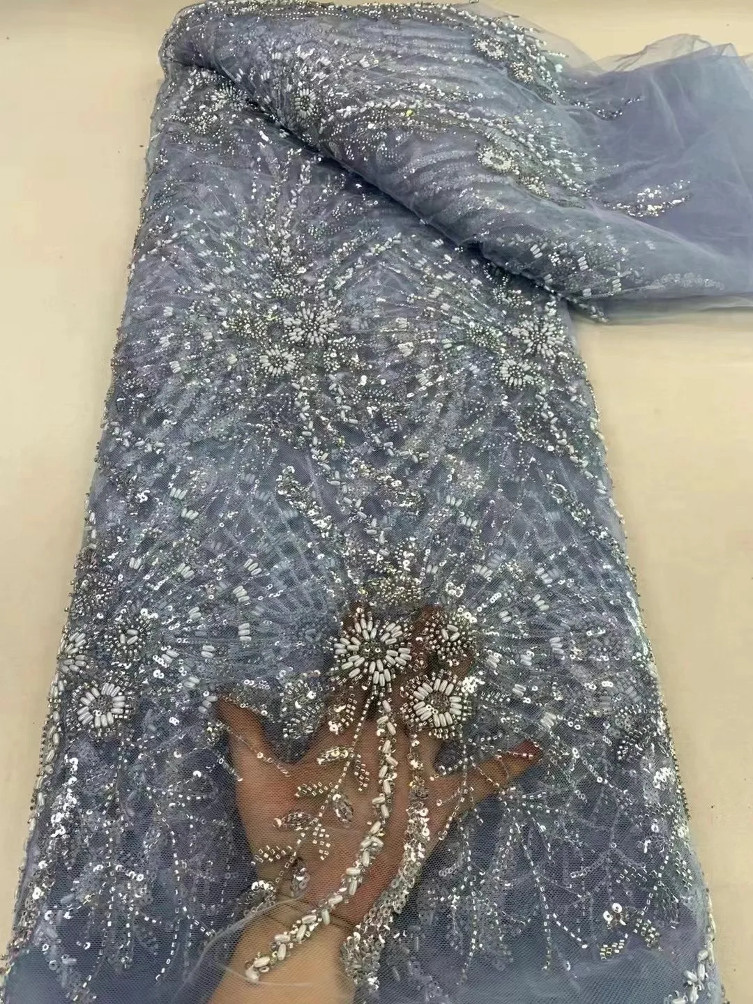 Белая африканская французская сетчатая кружевная ткань с блестками свадебная 2024