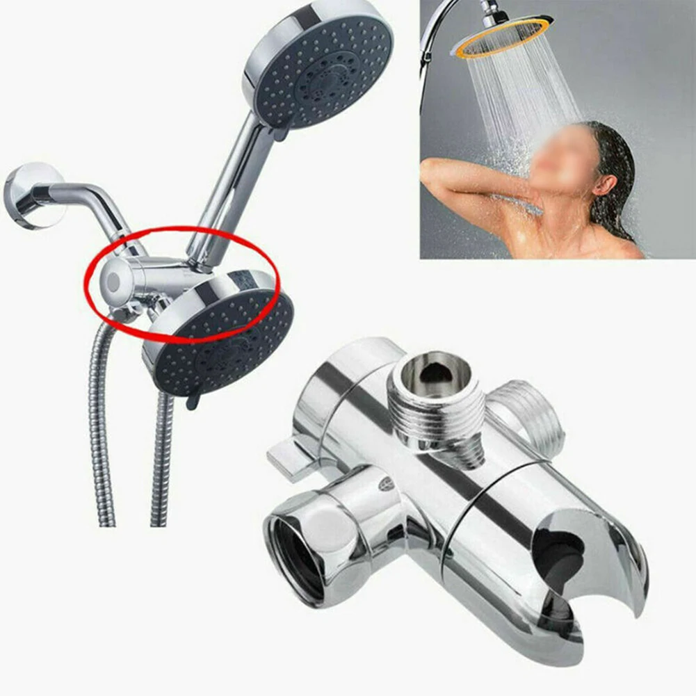 

ABS Three Way Socket Water Separator Faucet Top Spray Shower Arm Tee Diverter Boom Transfer Bathroom Silver Handheld Shower Head