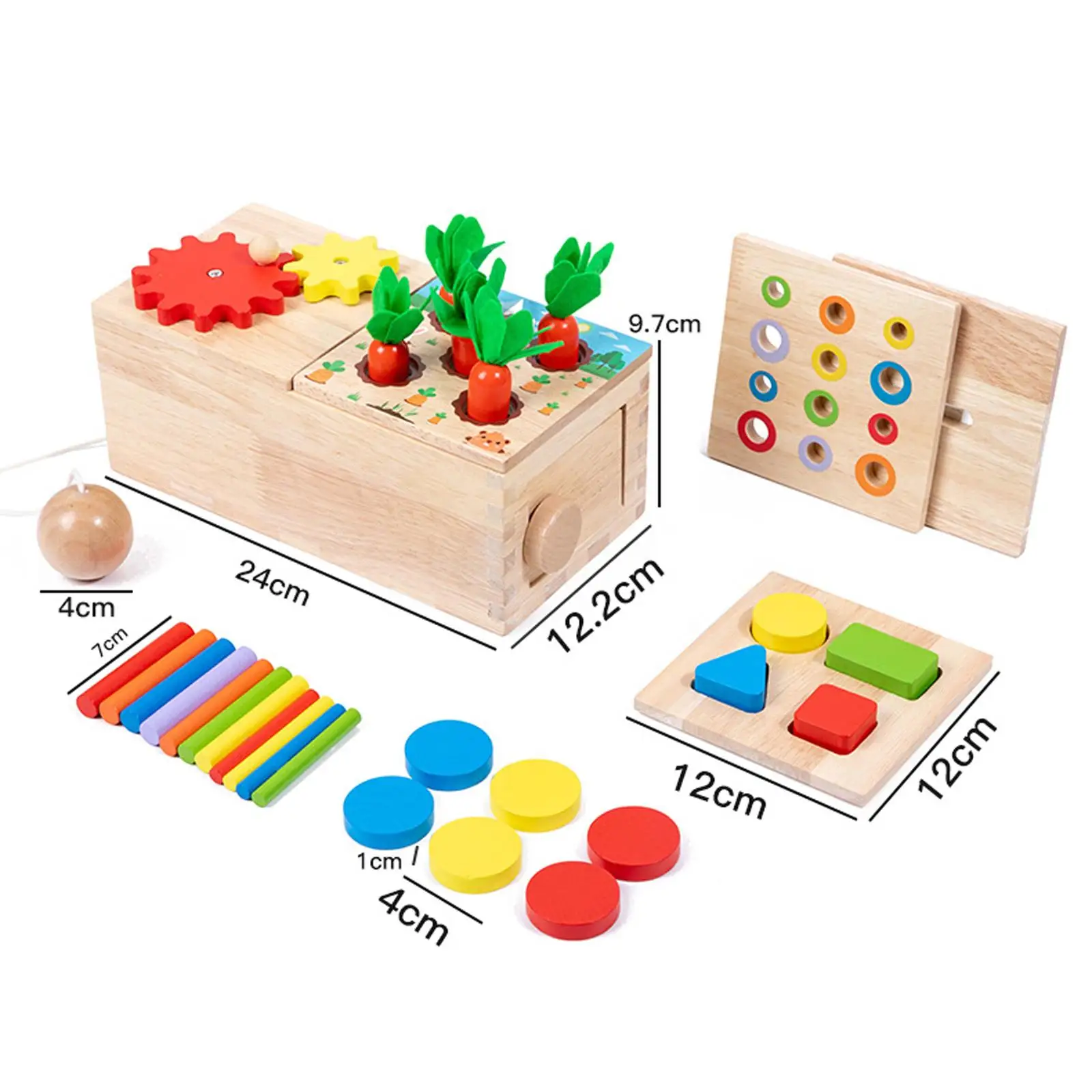 

6 in 1 Wooden Play Set Pound Ball Game Object Permanence Box Montessori Toy Shape Sorting and Stacking Toys for Children Gifts