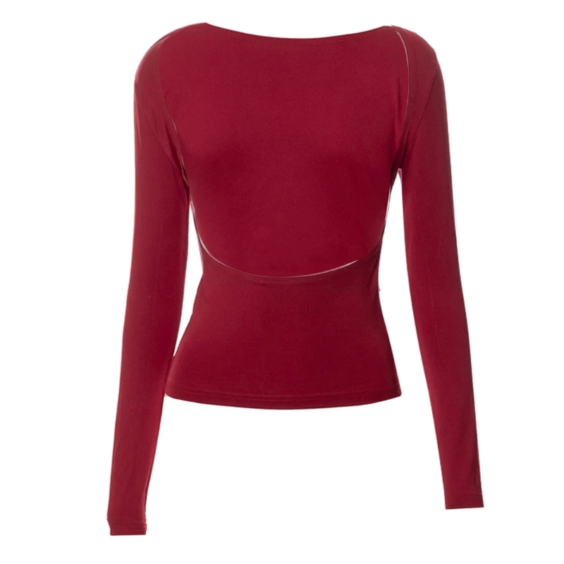 

Fashion Solid Backless T-Shirts Crop Top Casual Long Sleeve Sexy Top for Women Girl Summer Slim Fit Cut Out Pullover Top
