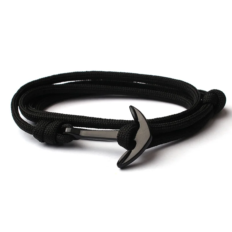 

Black High quality fashion anchor bracelet men's charm survival rope chain leather friendship bracelet men and women jewelry